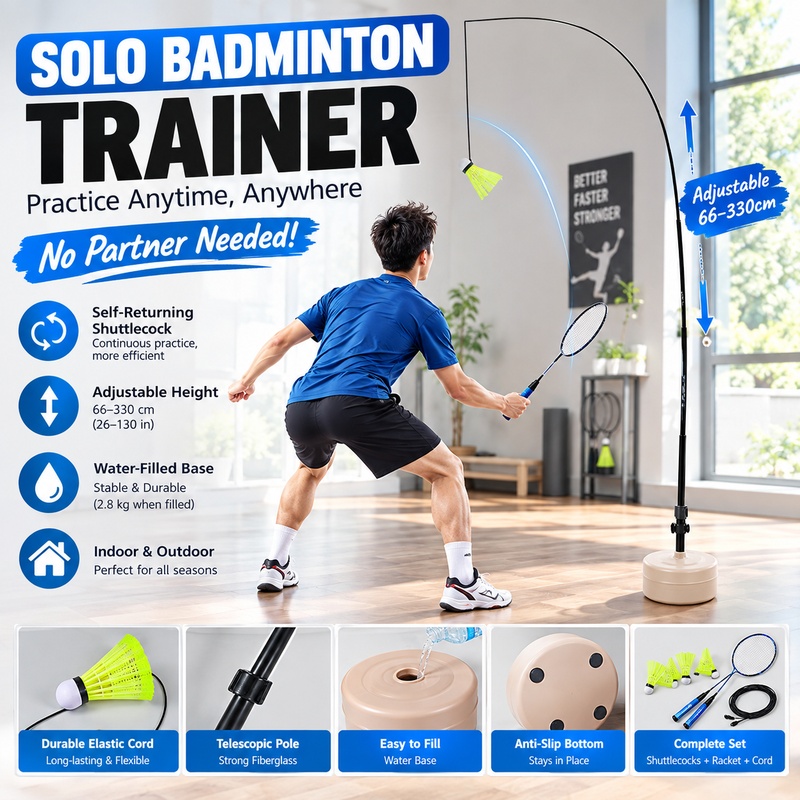 Solo Badminton Trainer Self-Re - Badminton Shuttlecock ulasan dan harga